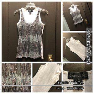 Sequin Tank Top - White & Gray XL
